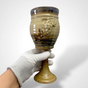 Randy Holbrook Pottery Stoneware Handmade Wine Goblet Chalice Brown Grape Retro